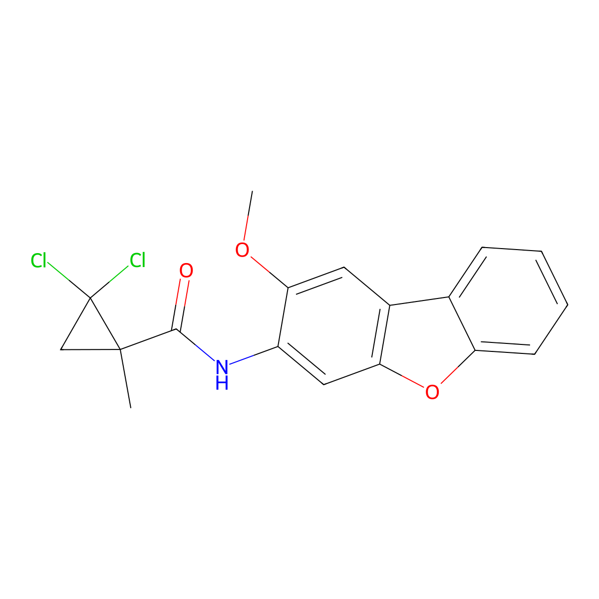 2,2-dichloro-N-(2-methoxydibenzofuran-3-yl)-1-methylcyclopropane-1-carboxamide molecular structure, CAS 695214-64-3