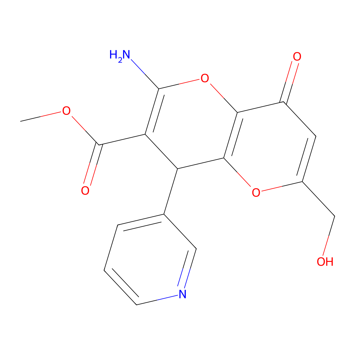 Methyl 2-amino-6-(hydroxymethyl)-8-oxo-4-(pyridin-3-yl)-4,8-dihydropyrano[3,2-b]pyran-3-carboxylate molecular structure, CAS 695214-83-6