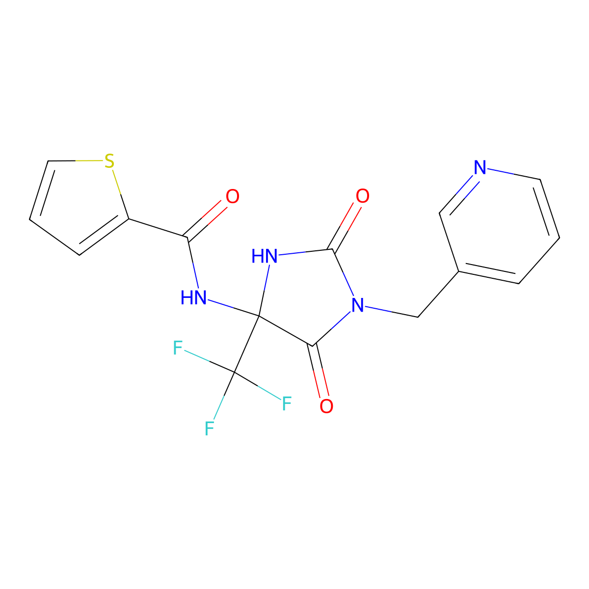 N-[2,5-dioxo-1-(3-pyridinylmethyl)-4-(trifluoromethyl)-4-imidazolidinyl]-2-thiophenecarboxamide molecular structure, CAS 695216-66-1