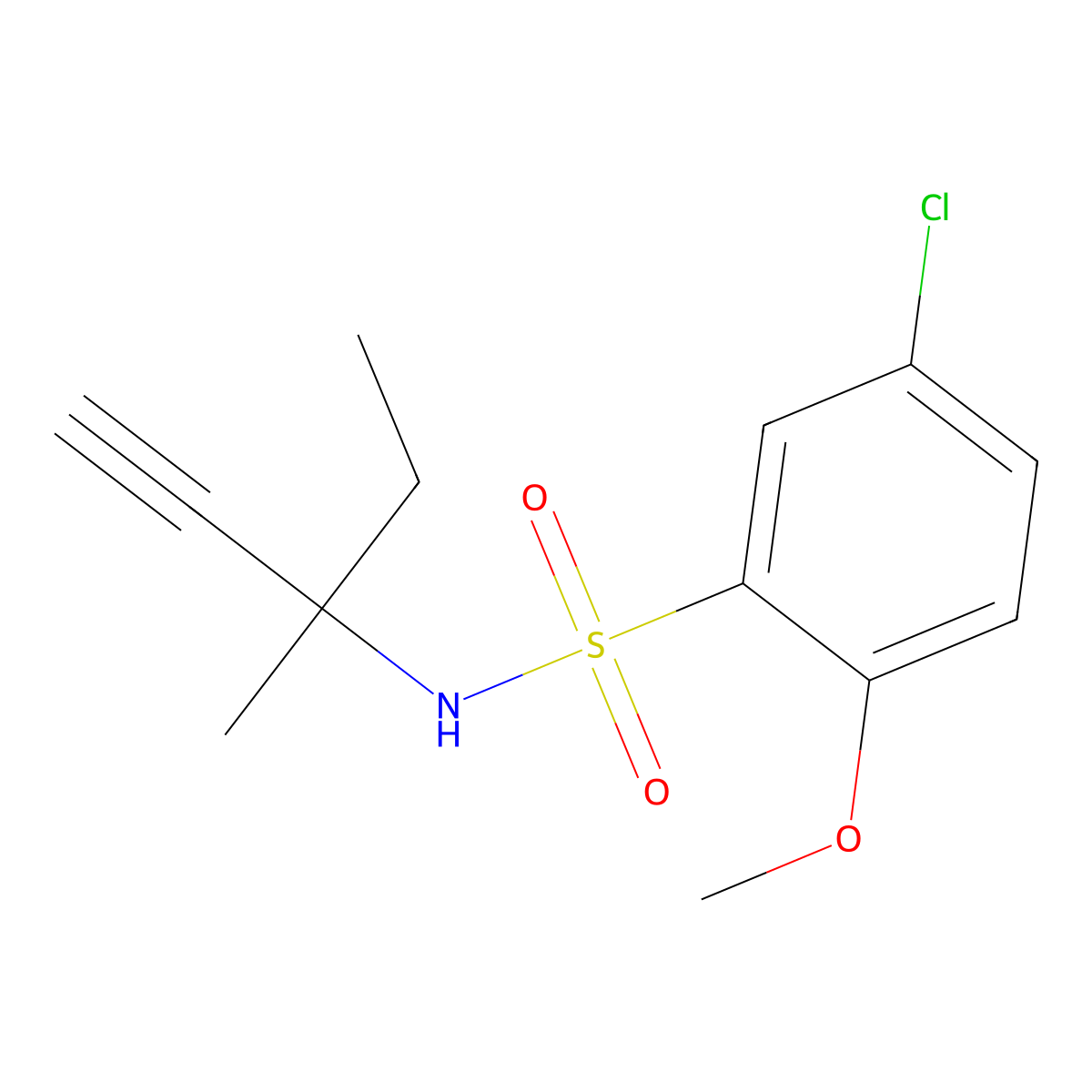 5-chloro-2-methoxy-N-(3-methylpent-1-yn-3-yl)benzenesulfonamide molecular structure, CAS 695217-26-6