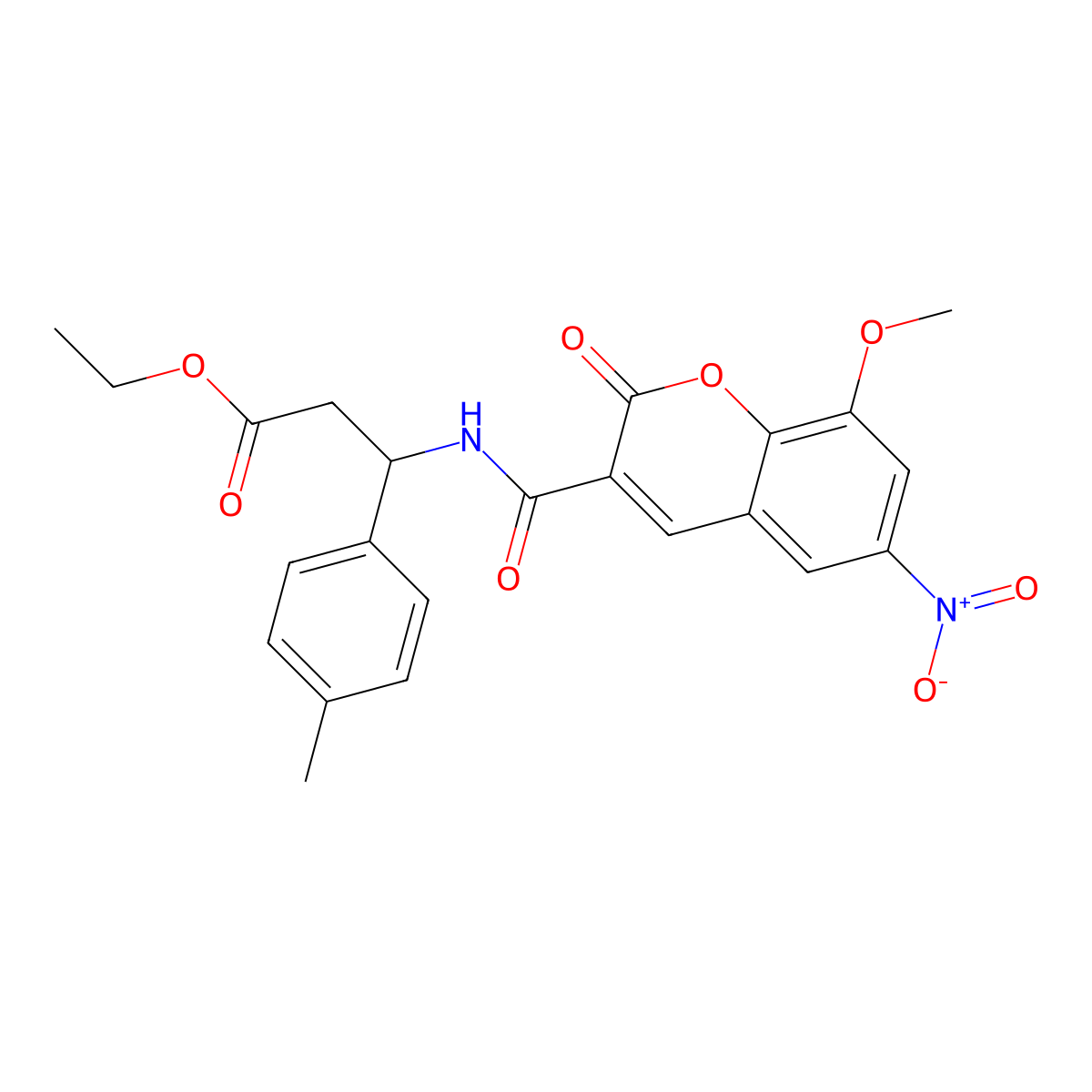 Ethyl 3-[(8-methoxy-6-nitro-2-oxochromene-3-carbonyl)amino]-3-(4-methylphenyl)propanoate molecular structure, CAS 695217-35-7
