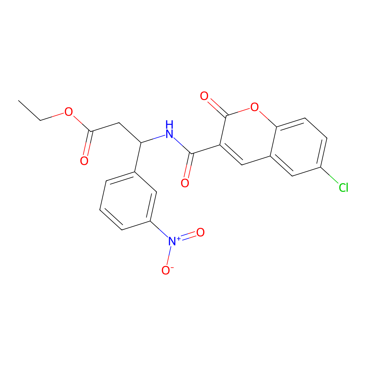 Ethyl 3-[(6-chloro-2-oxochromene-3-carbonyl)amino]-3-(3-nitrophenyl)propanoate molecular structure, CAS 695217-38-0