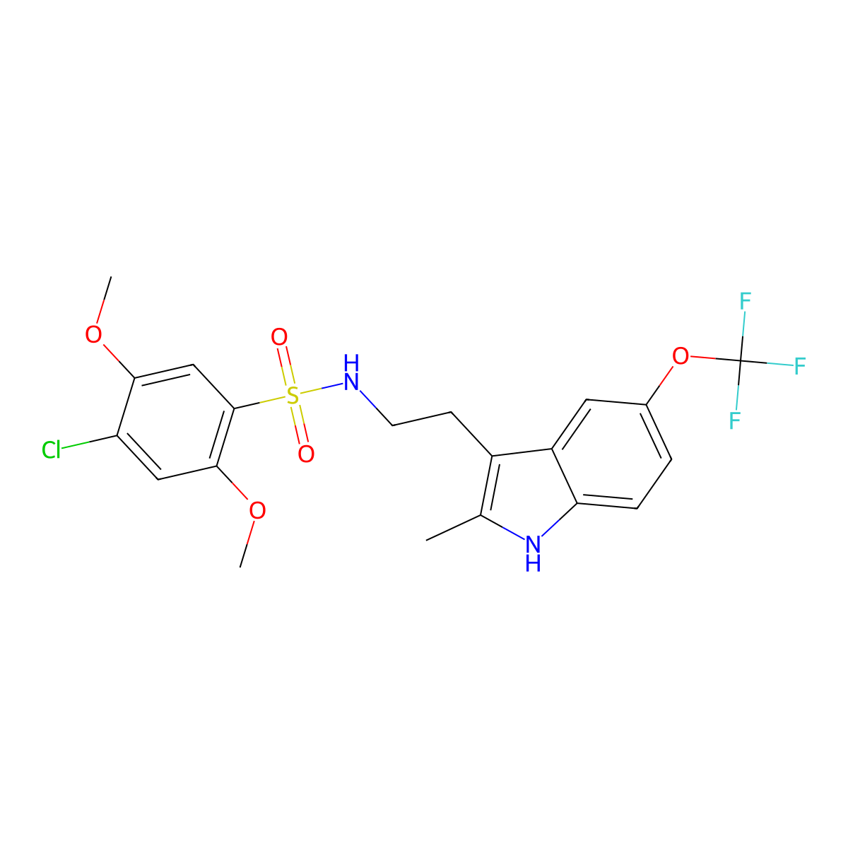 4-chloro-2,5-dimethoxy-N-{2-[2-methyl-5-(trifluoromethoxy)-1H-indol-3-yl]ethyl}benzenesulfonamide molecular structure, CAS 695218-23-6