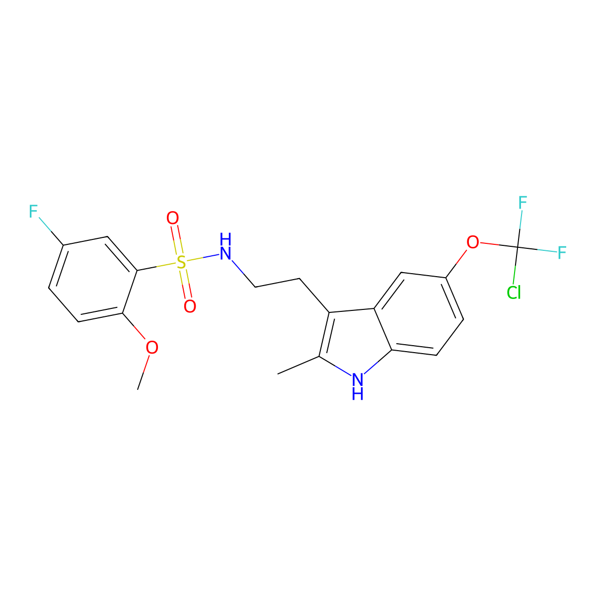 N-{2-[5-(chlorodifluoromethoxy)-2-methyl-1H-indol-3-yl]ethyl}-5-fluoro-2-methoxybenzene-1-sulfonamide molecular structure, CAS 695218-25-8