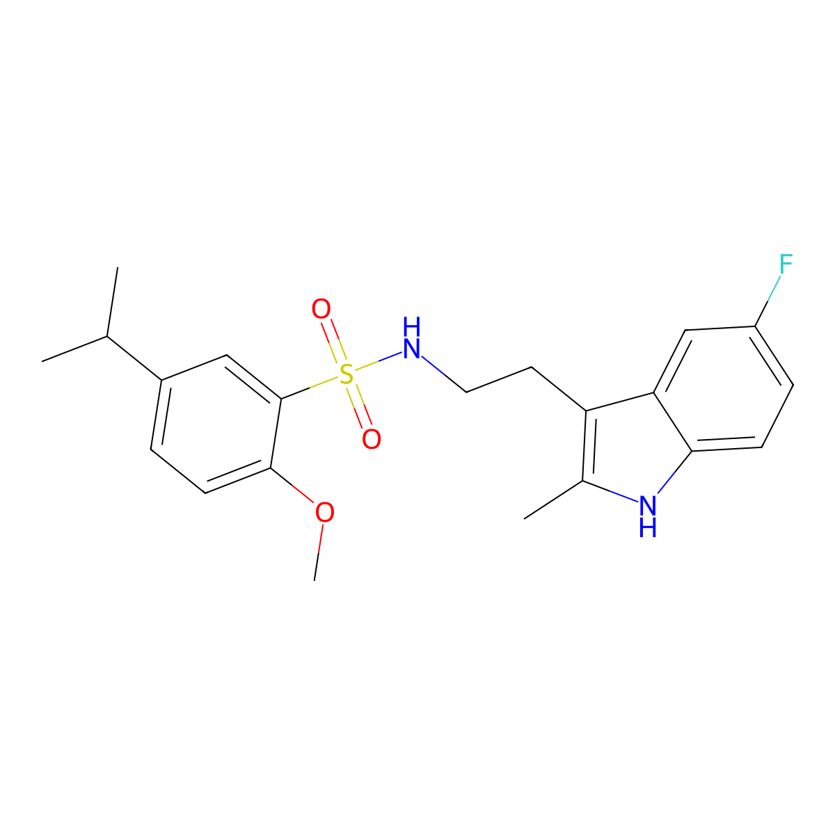 N-[2-(5-fluoro-2-methyl-1H-indol-3-yl)ethyl]-2-methoxy-5-(propan-2-yl)benzene-1-sulfonamide molecular structure, CAS 695218-36-1