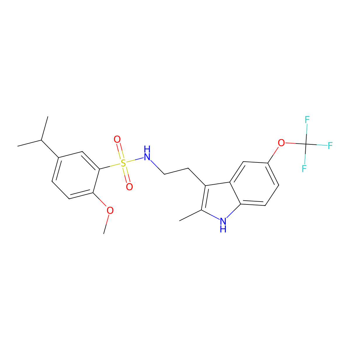 2-methoxy-N-{2-[2-methyl-5-(trifluoromethoxy)-1H-indol-3-yl]ethyl}-5-(propan-2-yl)benzenesulfonamide molecular structure, CAS 695218-37-2