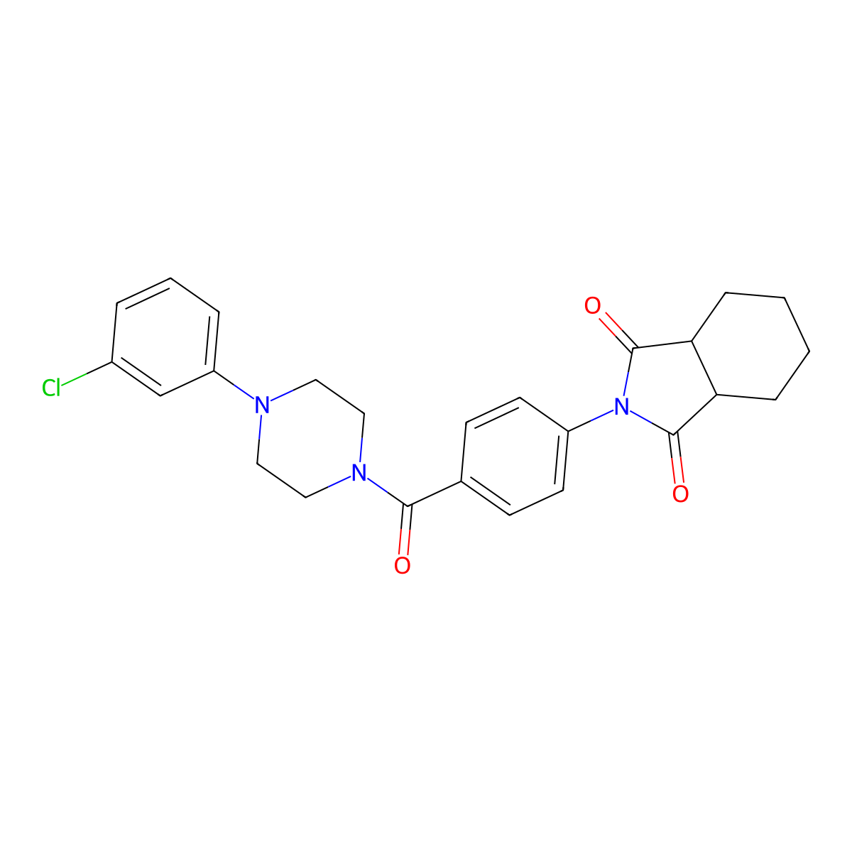 2-(4-(4-(3-chlorophenyl)piperazine-1-carbonyl)phenyl)hexahydro-1H-isoindole-1,3(2H)-dione molecular structure, CAS 695218-43-0