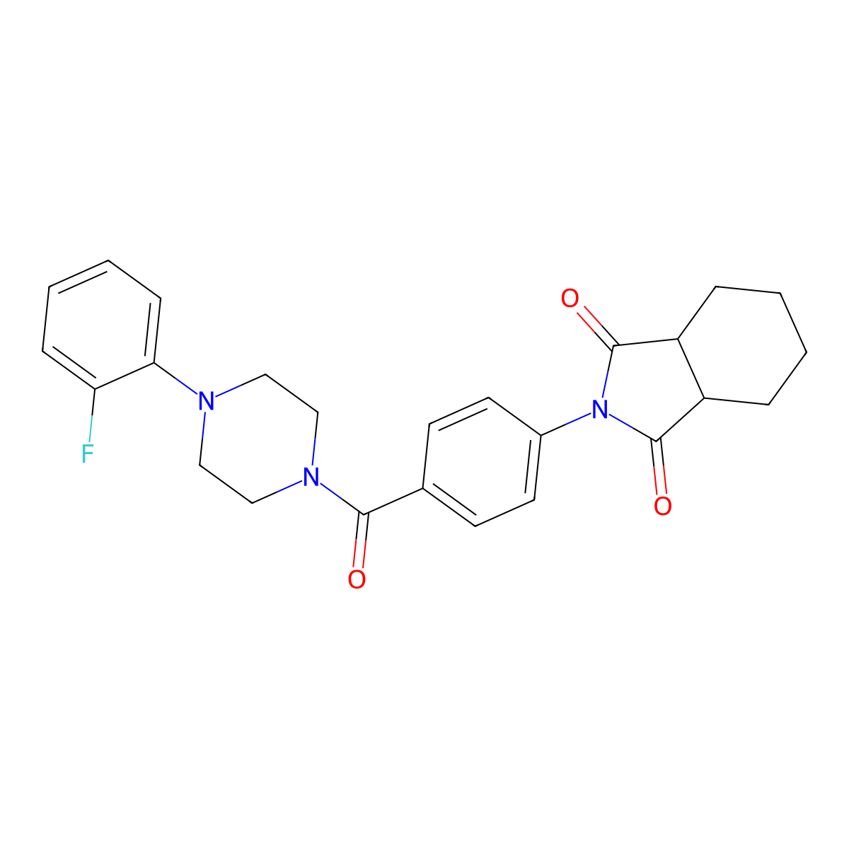 2-(4-(4-(2-fluorophenyl)piperazine-1-carbonyl)phenyl)hexahydro-1H-isoindole-1,3(2H)-dione molecular structure, CAS 695218-44-1