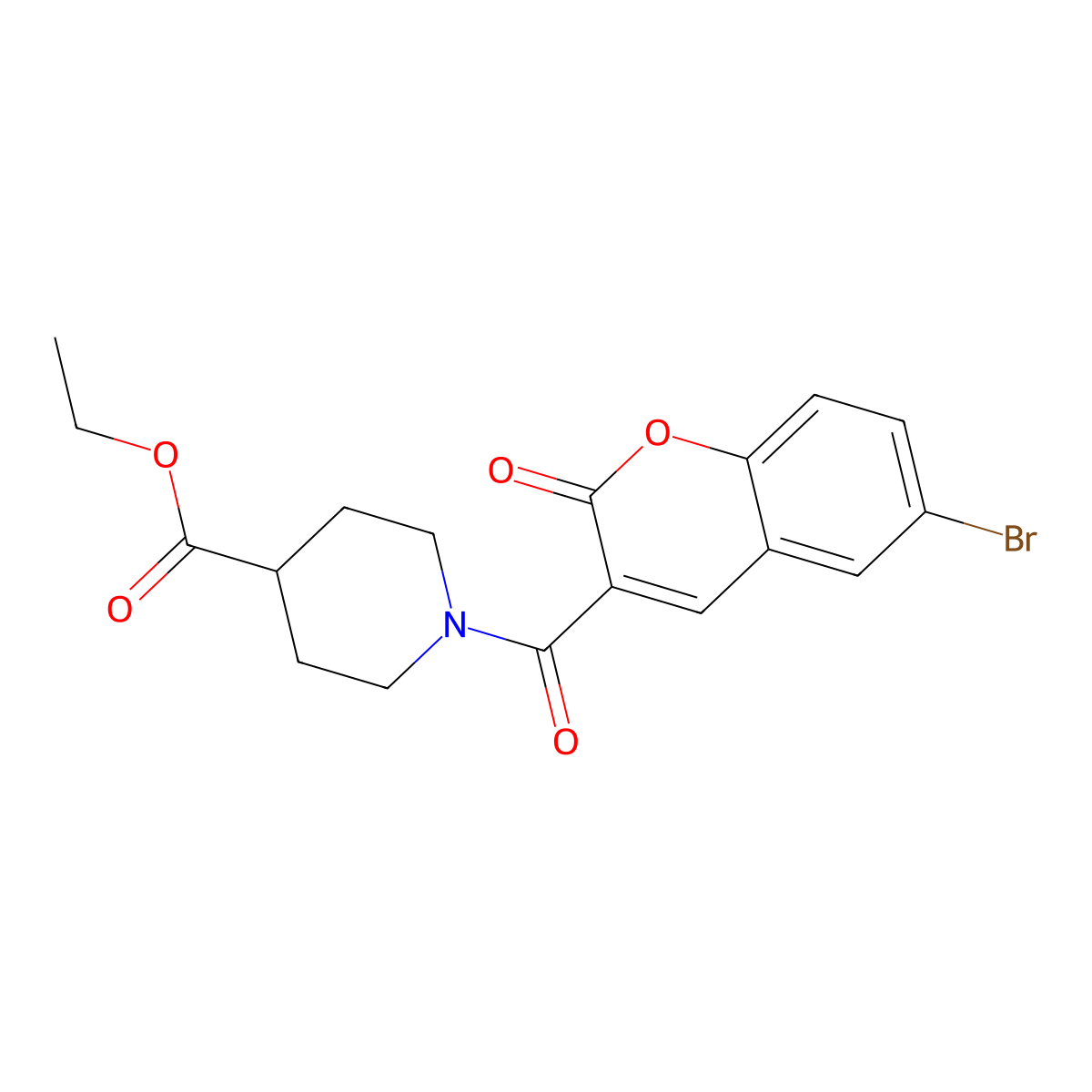 ethyl 1-(6-bromo-2-oxo-2H-chromene-3-carbonyl)piperidine-4-carboxylate molecular structure, CAS 695218-50-9