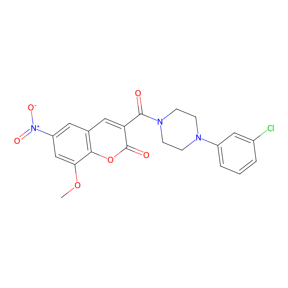 3-[4-(3-chlorophenyl)piperazine-1-carbonyl]-8-methoxy-6-nitro-2H-chromen-2-one molecular structure, CAS 695218-60-1