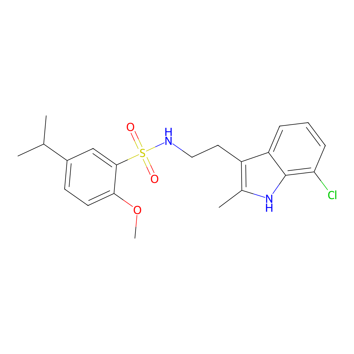 N-[2-(7-chloro-2-methyl-1H-indol-3-yl)ethyl]-2-methoxy-5-(propan-2-yl)benzenesulfonamide molecular structure, CAS 695218-68-9