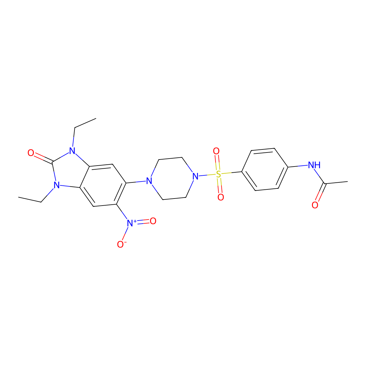 N-[4-[4-(1,3-diethyl-6-nitro-2-oxobenzimidazol-5-yl)piperazin-1-yl]sulfonylphenyl]acetamide molecular structure, CAS 695219-25-1