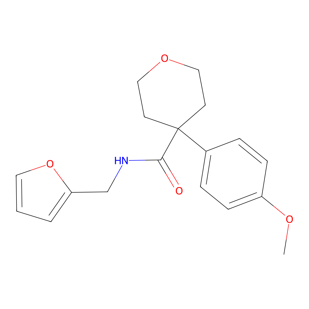 N-(furan-2-ylmethyl)-4-(4-methoxyphenyl)tetrahydro-2H-pyran-4-carboxamide molecular structure, CAS 695220-04-3