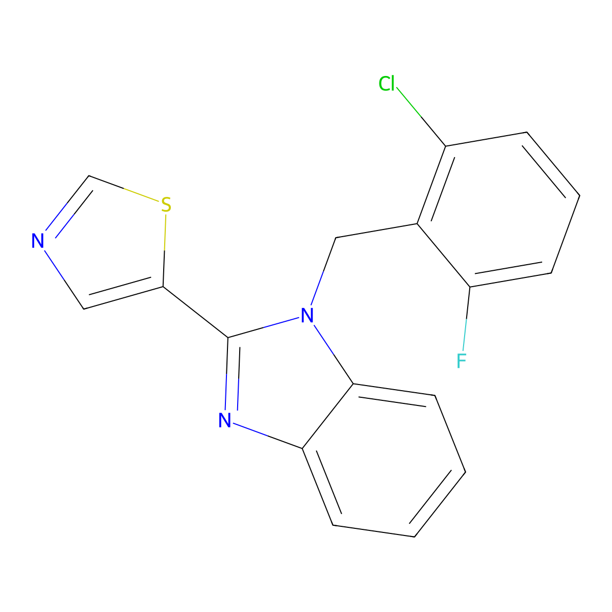 5-[1-[(2-Chloro-6-fluorophenyl)methyl]benzimidazol-2-yl]-1,3-thiazole molecular structure, CAS 695220-40-7