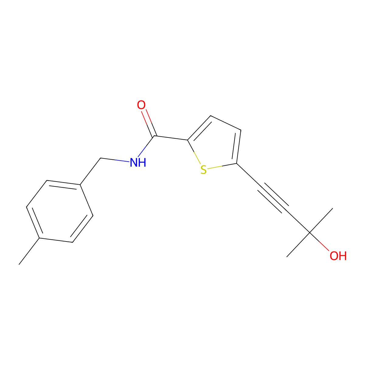 5-(3-hydroxy-3-methylbut-1-ynyl)-N-[(4-methylphenyl)methyl]thiophene-2-carboxamide molecular structure, CAS 695221-63-7