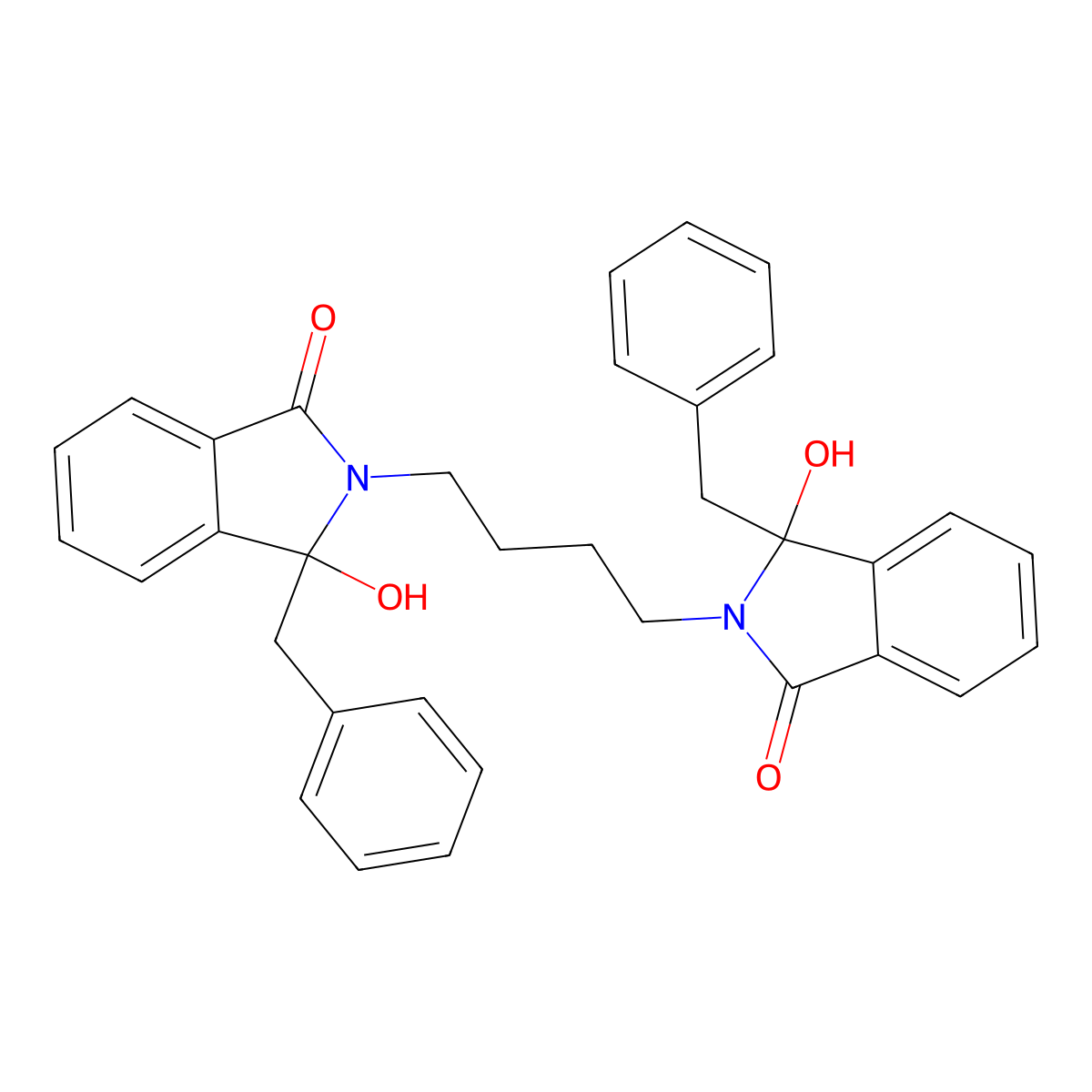 3-Benzyl-2-[4-(1-benzyl-1-hydroxy-3-oxoisoindol-2-yl)butyl]-3-hydroxyisoindol-1-one molecular structure, CAS 695222-53-8