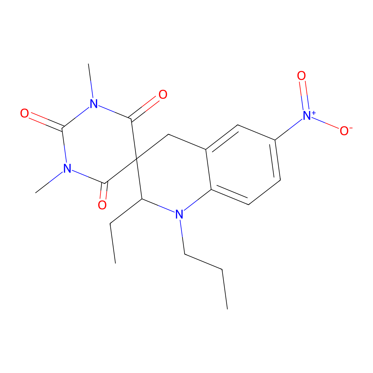 2'-Ethyl-1,3-dimethyl-6'-nitro-1'-propylspiro[1,3-diazinane-5,3'-2,4-dihydroquinoline]-2,4,6-trione molecular structure, CAS 695223-05-3