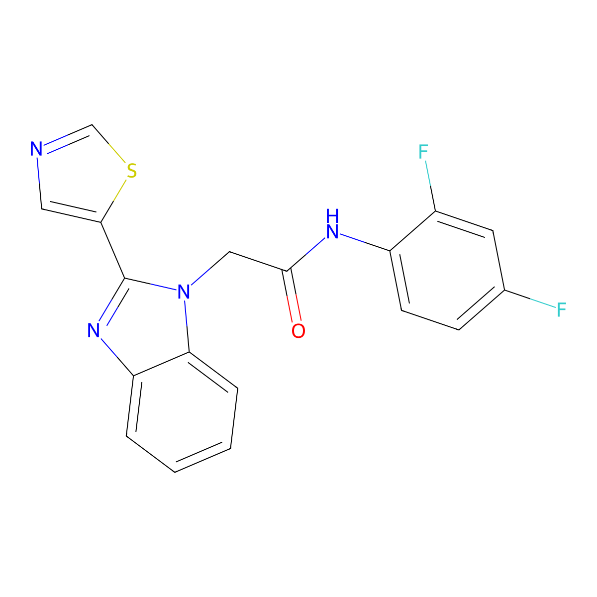 N-(2,4-Difluorophenyl)-2-(2-(thiazol-5-yl)-1H-benzo[d]imidazol-1-yl)acetamide molecular structure, CAS 695223-53-1