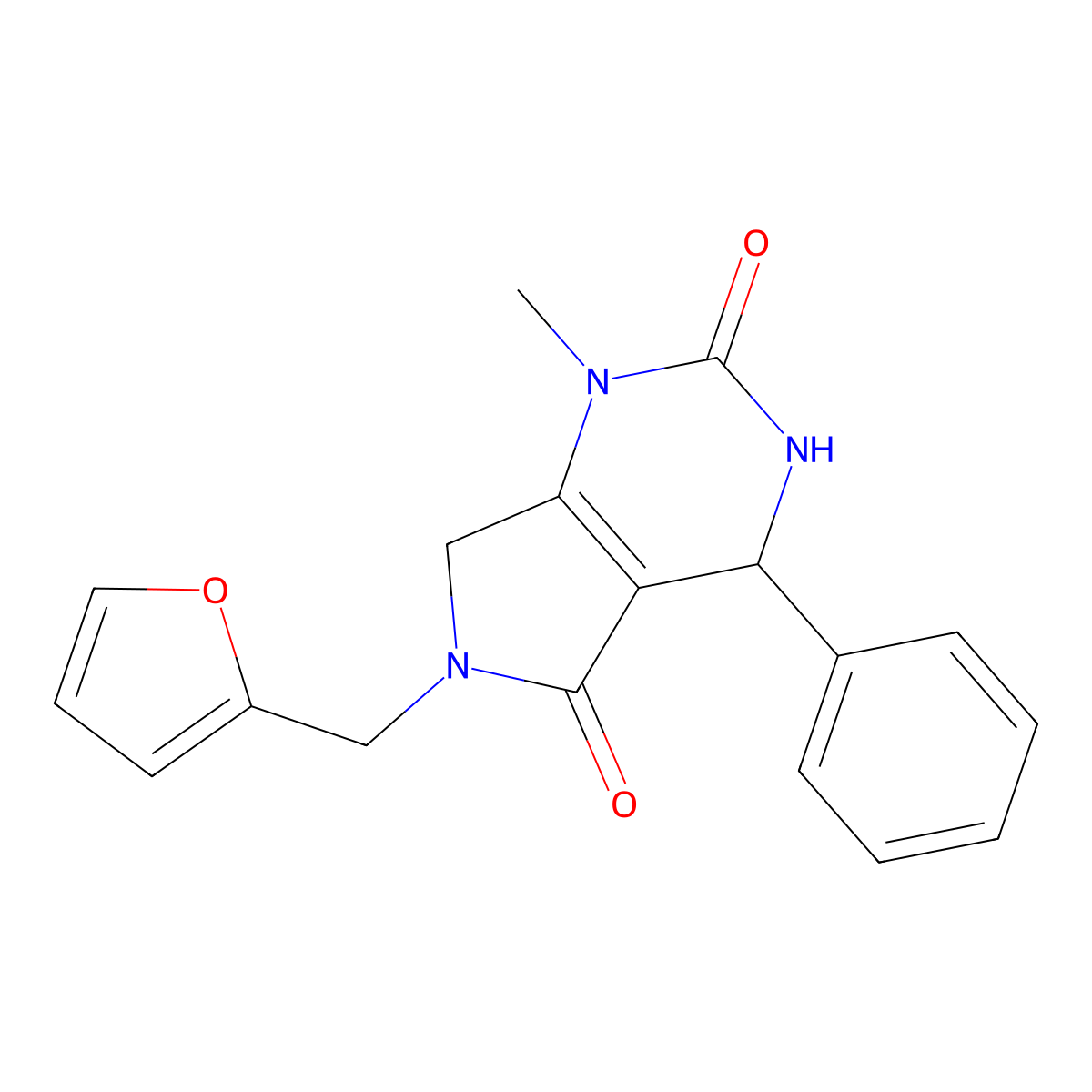 6-(furan-2-ylmethyl)-1-methyl-4-phenyl-3,4,6,7-tetrahydro-1H-pyrrolo[3,4-d]pyrimidine-2,5-dione molecular structure, CAS 695224-05-6