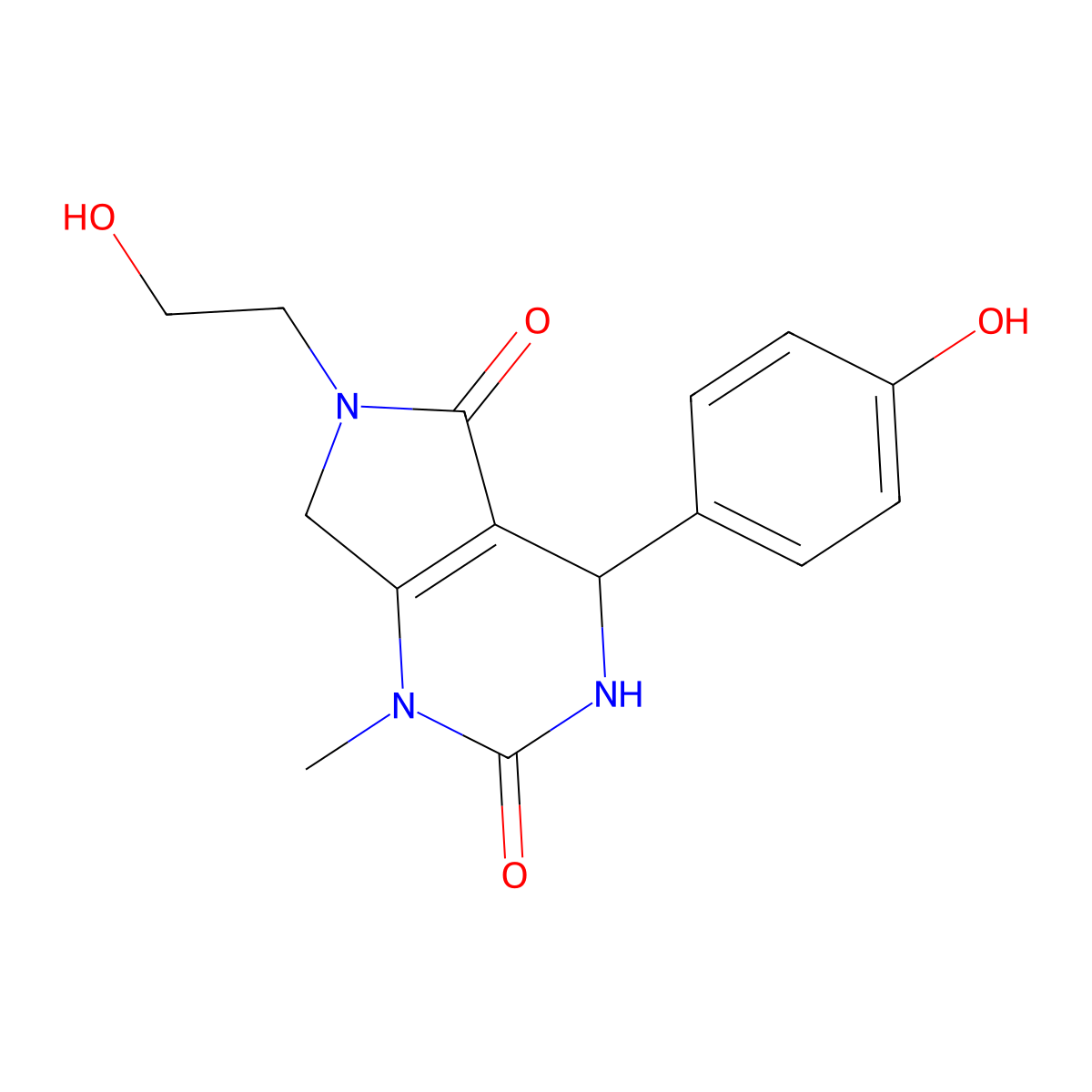 6-(2-hydroxyethyl)-4-(4-hydroxyphenyl)-1-methyl-3,4,6,7-tetrahydro-1H-pyrrolo[3,4-d]pyrimidine-2,5-dione molecular structure, CAS 695224-08-9