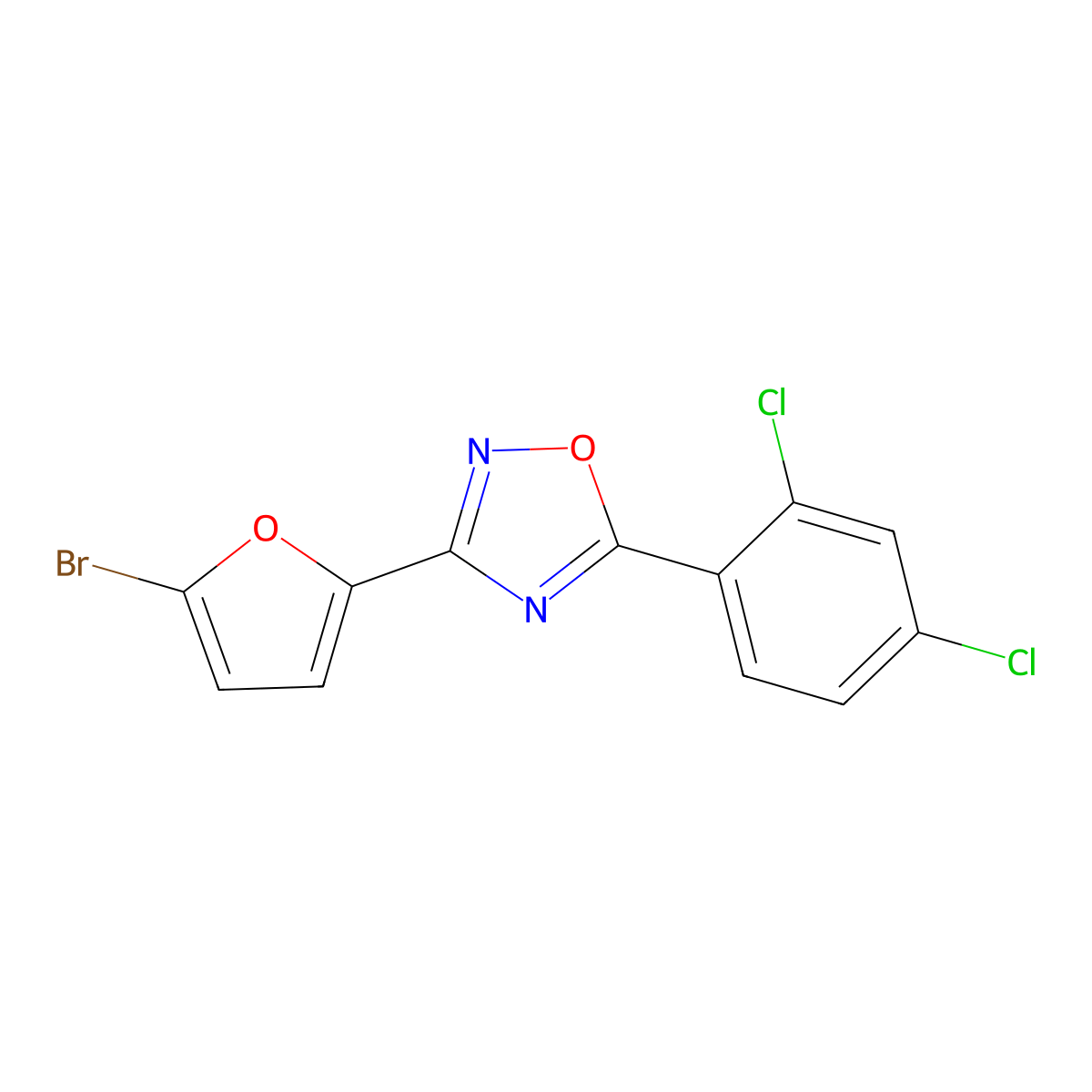 3-(5-Bromofuran-2-yl)-5-(2,4-dichlorophenyl)-1,2,4-oxadiazole molecular structure, CAS 695224-33-0