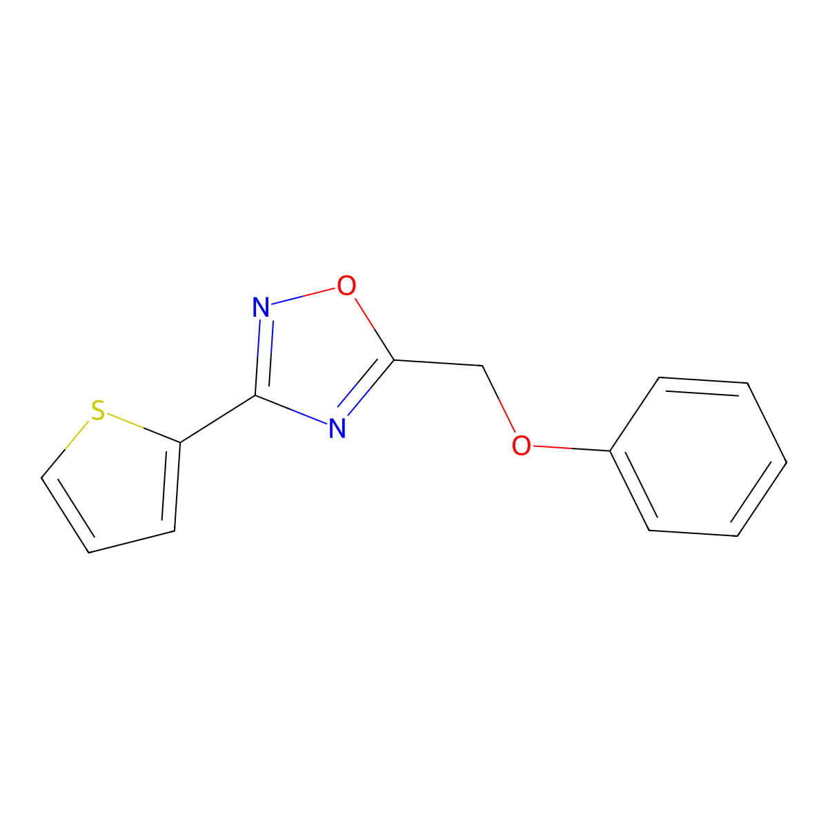 5-(Phenoxymethyl)-3-thiophen-2-yl-1,2,4-oxadiazole molecular structure, CAS 695224-51-2