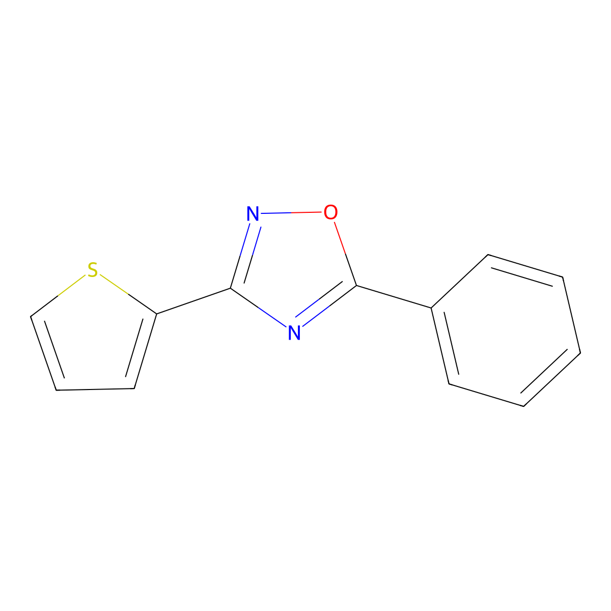5-Phenyl-3-thiophen-2-yl-1,2,4-oxadiazole molecular structure, CAS 695224-56-7
