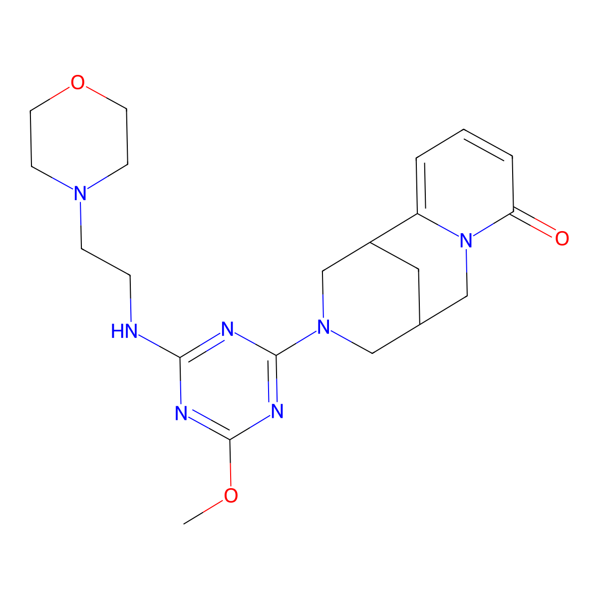 3-(4-methoxy-6-{[2-(morpholin-4-yl)ethyl]amino}-1,3,5-triazin-2-yl)-1,2,3,4,5,6-hexahydro-8H-1,5-methanopyrido[1,2-a][1,5]diazocin-8-one molecular structure, CAS 695224-87-4