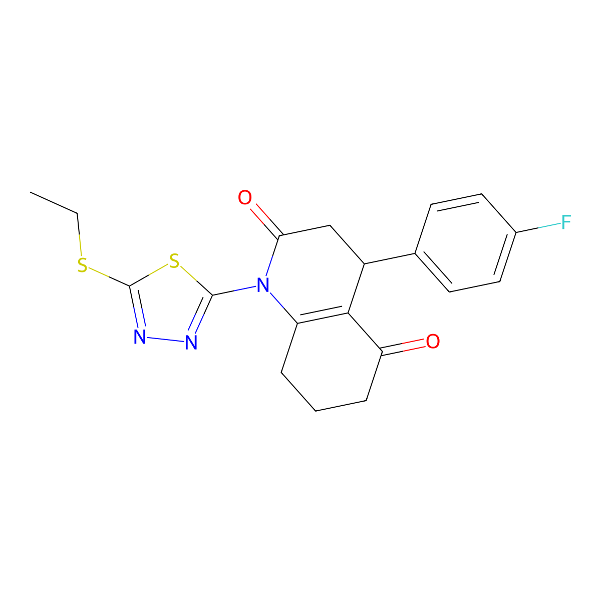 1-(5-ethylsulfanyl-1,3,4-thiadiazol-2-yl)-4-(4-fluorophenyl)-4,6,7,8-tetrahydro-3H-quinoline-2,5-dione molecular structure, CAS 695225-09-3