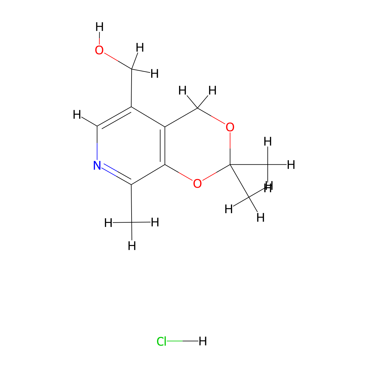 (2,2,8-trimethyl-4H-[1,3]dioxino[4,5-c]pyridin-5-yl)methanol;hydrochloride molecular structure, CAS 6953-28-2