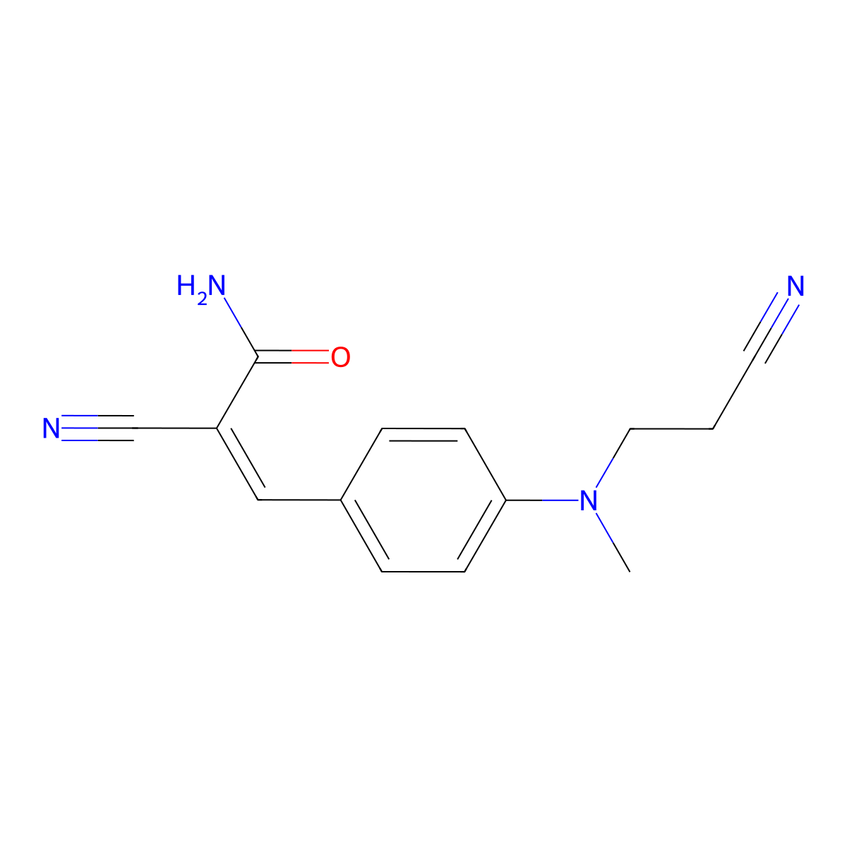 2-Cyano-3-[4-(2-cyanoethyl-methyl-amino)phenyl]prop-2-enamide molecular structure, CAS 69532-99-6