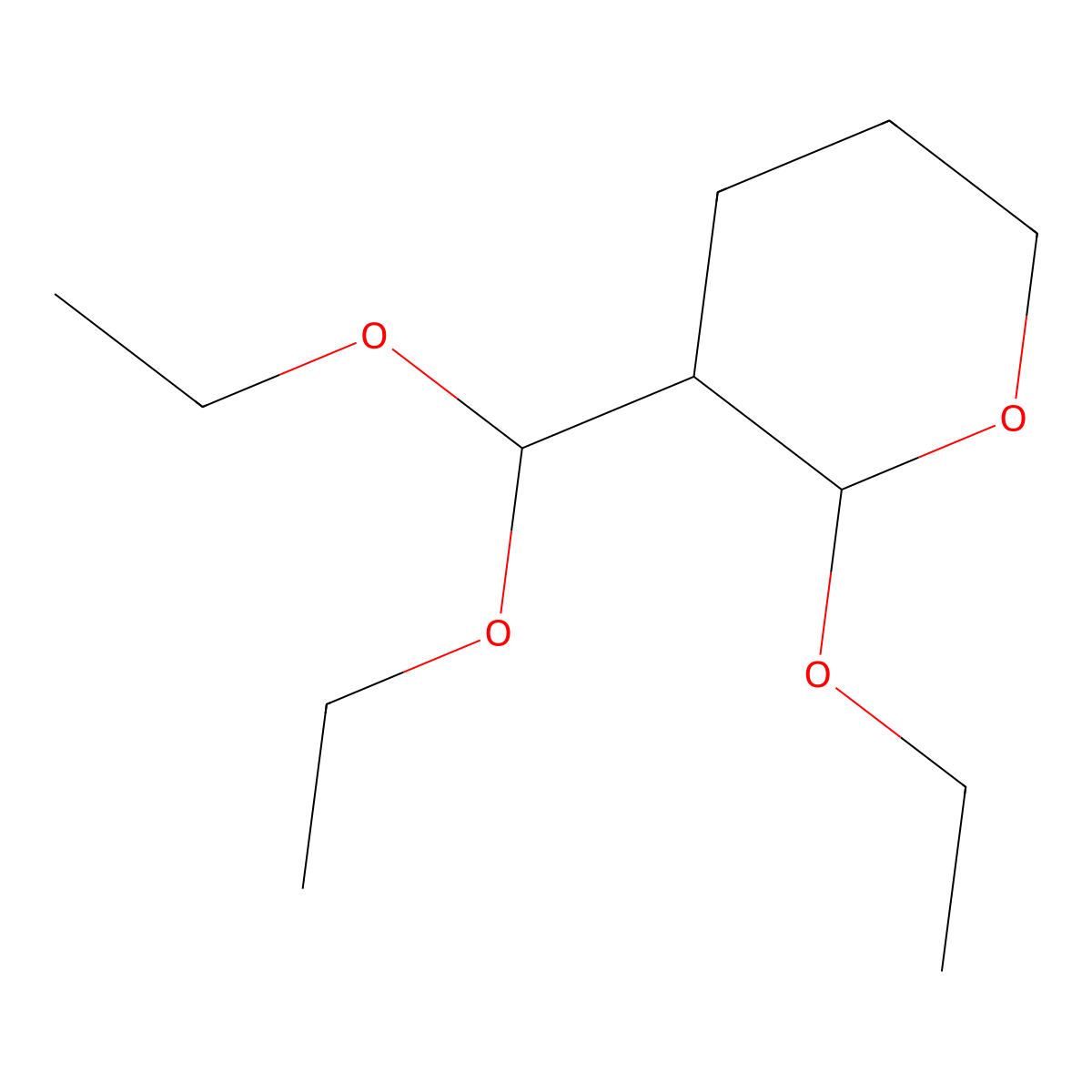 3-(diethoxymethyl)-2-ethoxytetrahydro-2H-pyran molecular structure, CAS 69549-51-5