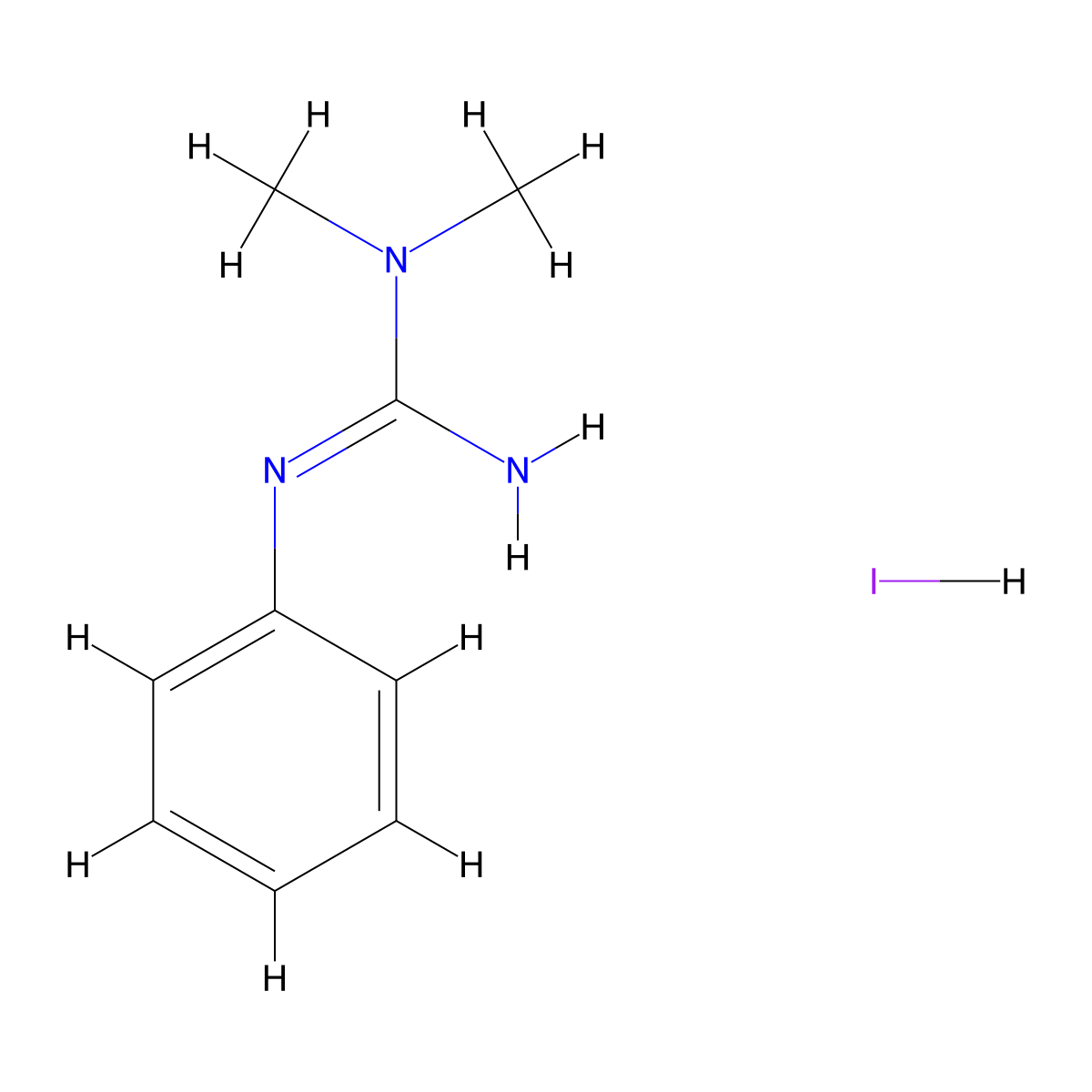1,1-Dimethyl-2-phenylguanidine hydroiodide molecular structure, CAS 69561-87-1