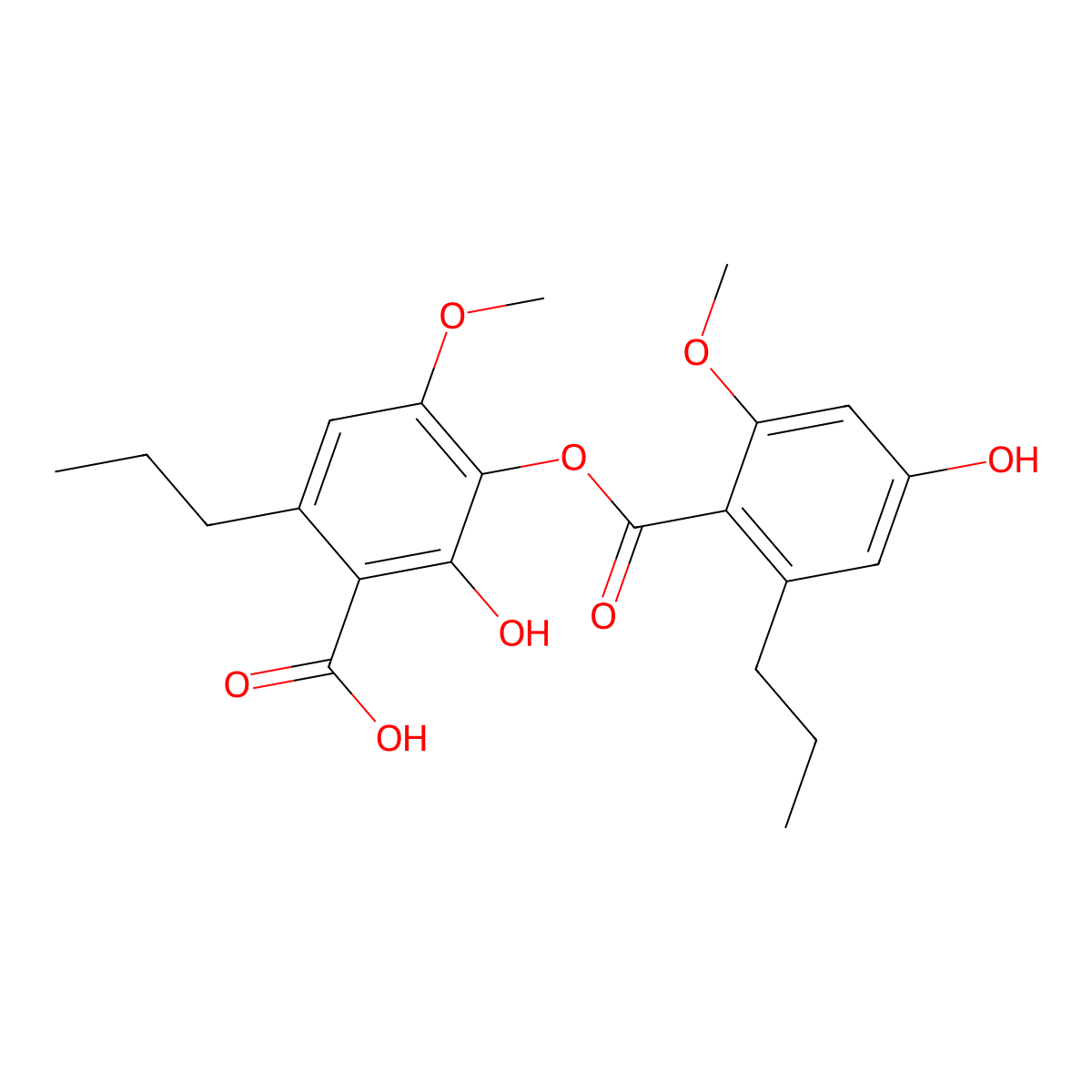 2-Hydroxy-3-[(4-hydroxy-2-methoxy-6-propylbenzoyl)oxy]-4-methoxy-6-propylbenzoic acid molecular structure, CAS 69563-43-5