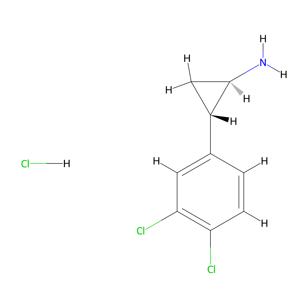 rac-(1R,2S)-2-(3,4-dichlorophenyl)cyclopropan-1-amine hydrochloride molecular structure, CAS 69579-99-3