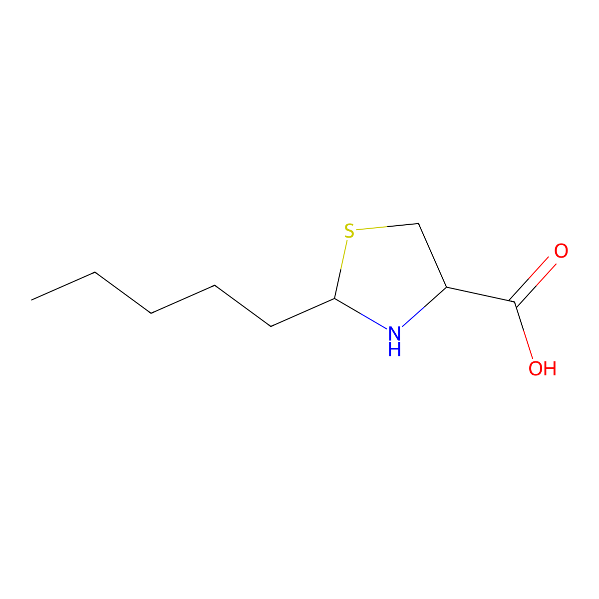 2-Pentyl-1,3-thiazolidine-4-carboxylic acid molecular structure, CAS 69588-05-2