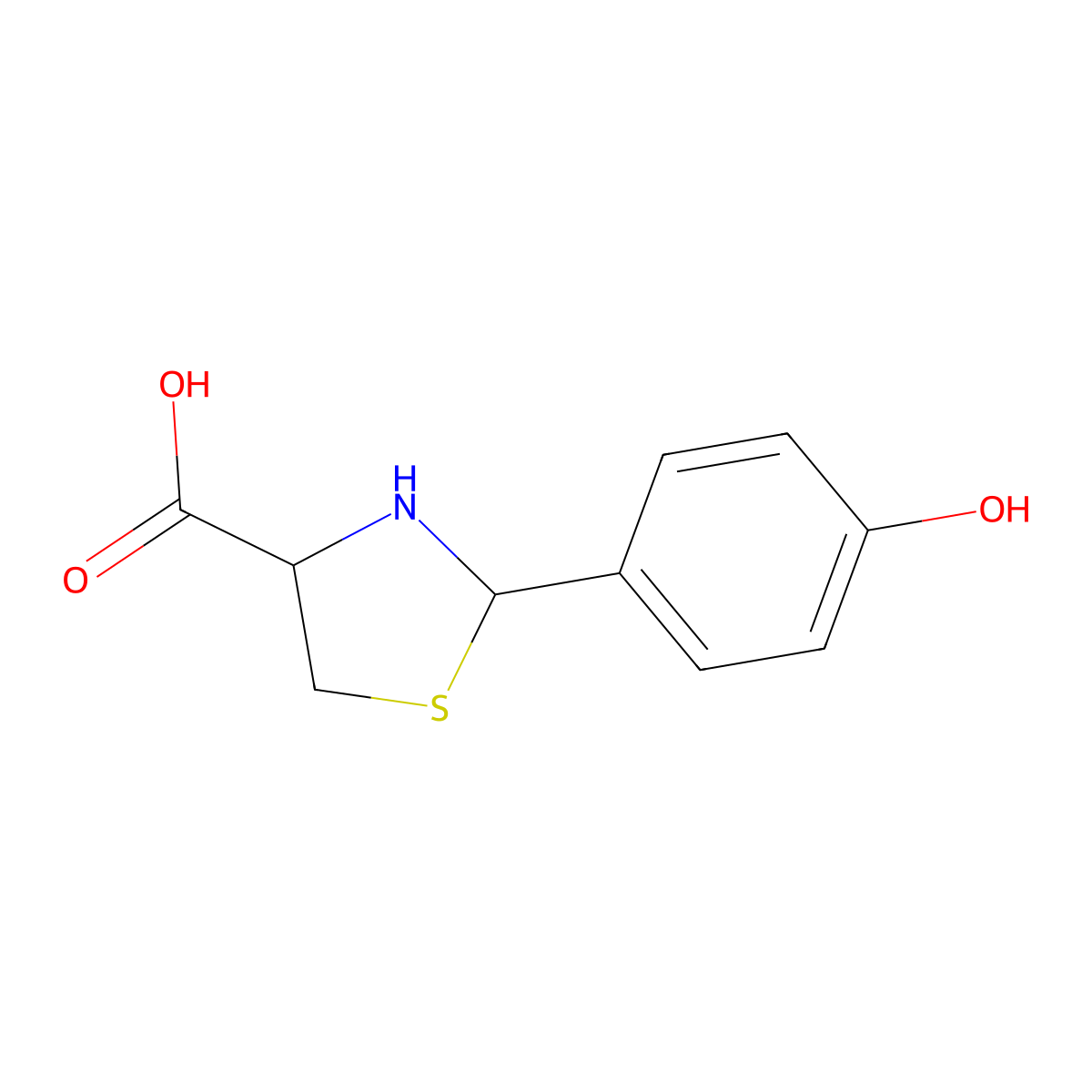 2-(4-Hydroxyphenyl)-1,3-thiazolidine-4-carboxylic acid molecular structure, CAS 69588-11-0