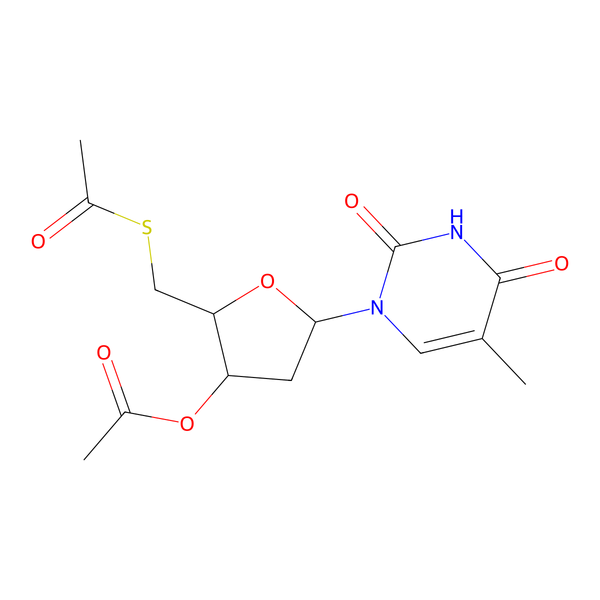 [2-(Acetylsulfanylmethyl)-5-(5-methyl-2,4-dioxopyrimidin-1-yl)oxolan-3-yl] acetate molecular structure, CAS 6959-79-1