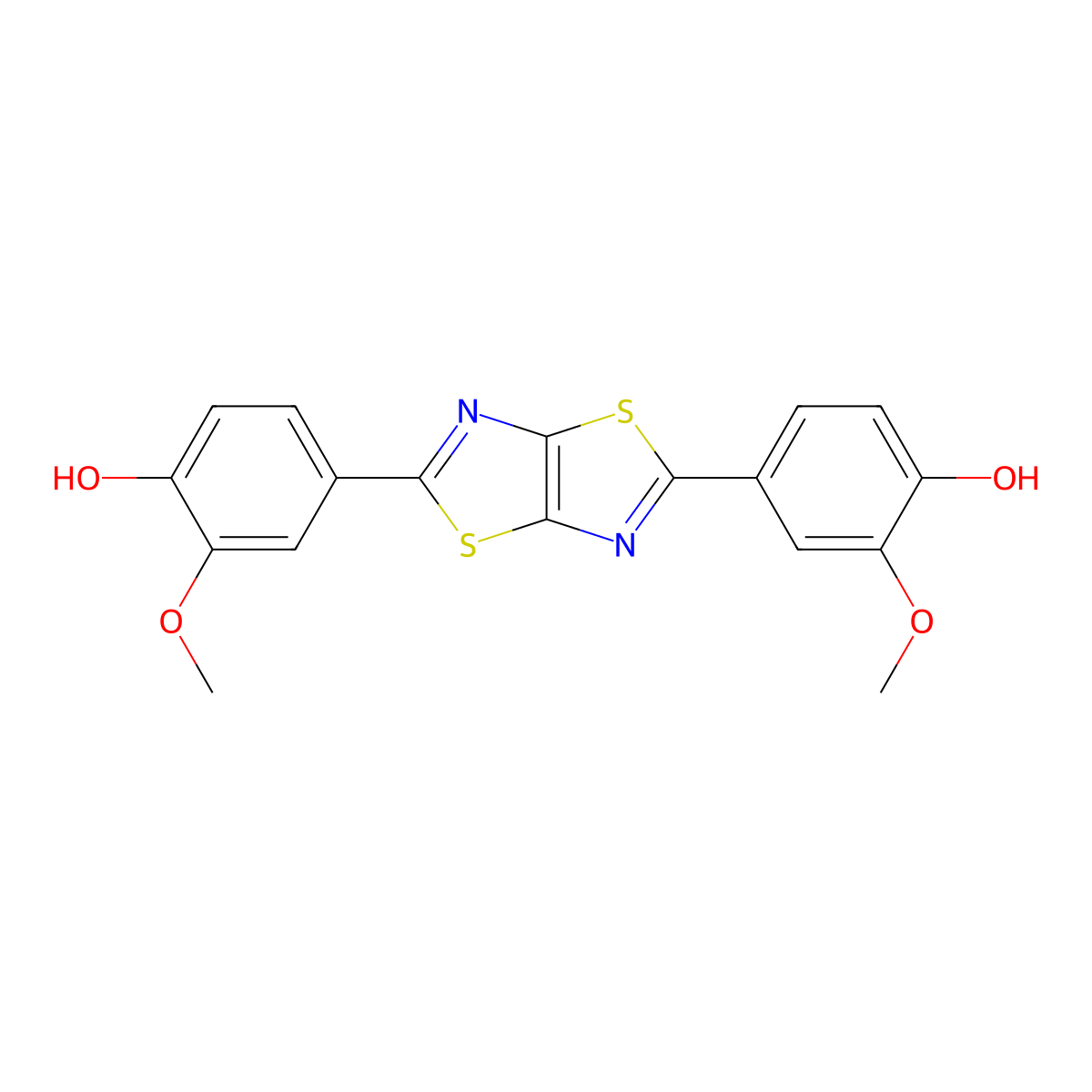 4,4'-(1,3)Thiazolo(5,4-d)(1,3)thiazole-2,5-diylbis(2-methoxyphenol) molecular structure, CAS 6961-99-5