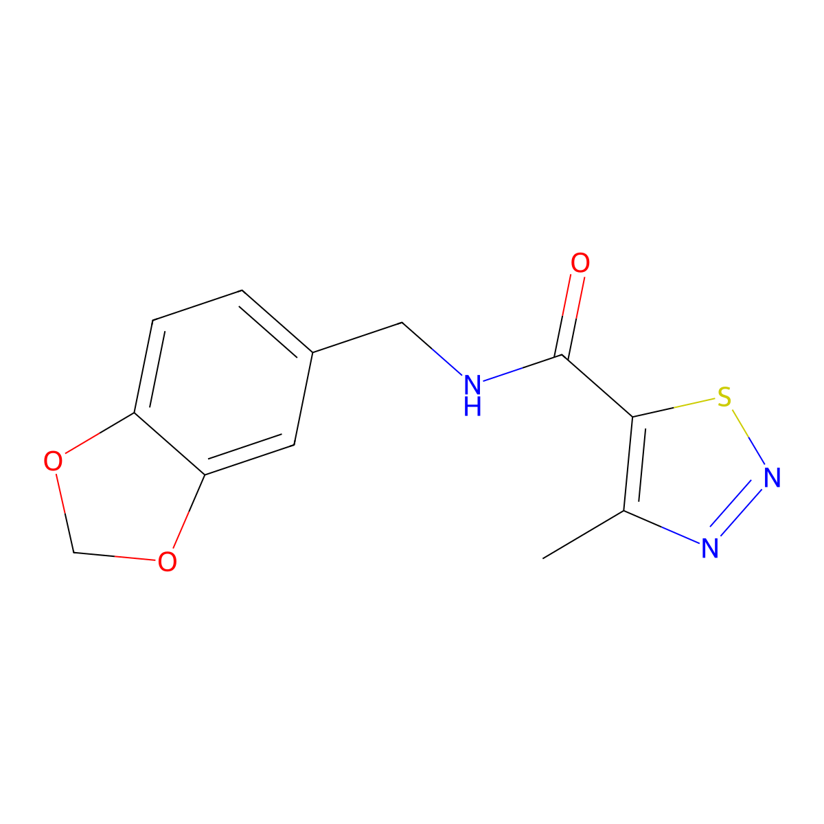 N-(1,3-benzodioxol-5-ylmethyl)-4-methyl-1,2,3-thiadiazole-5-carboxamide molecular structure, CAS 69635-91-2