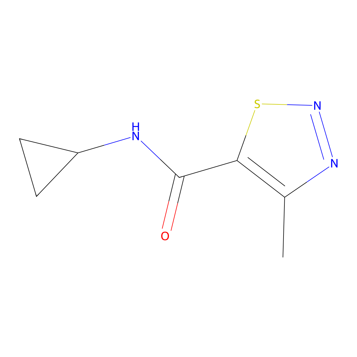 N-cyclopropyl-4-methyl-1,2,3-thiadiazole-5-carboxamide molecular structure, CAS 69636-02-8