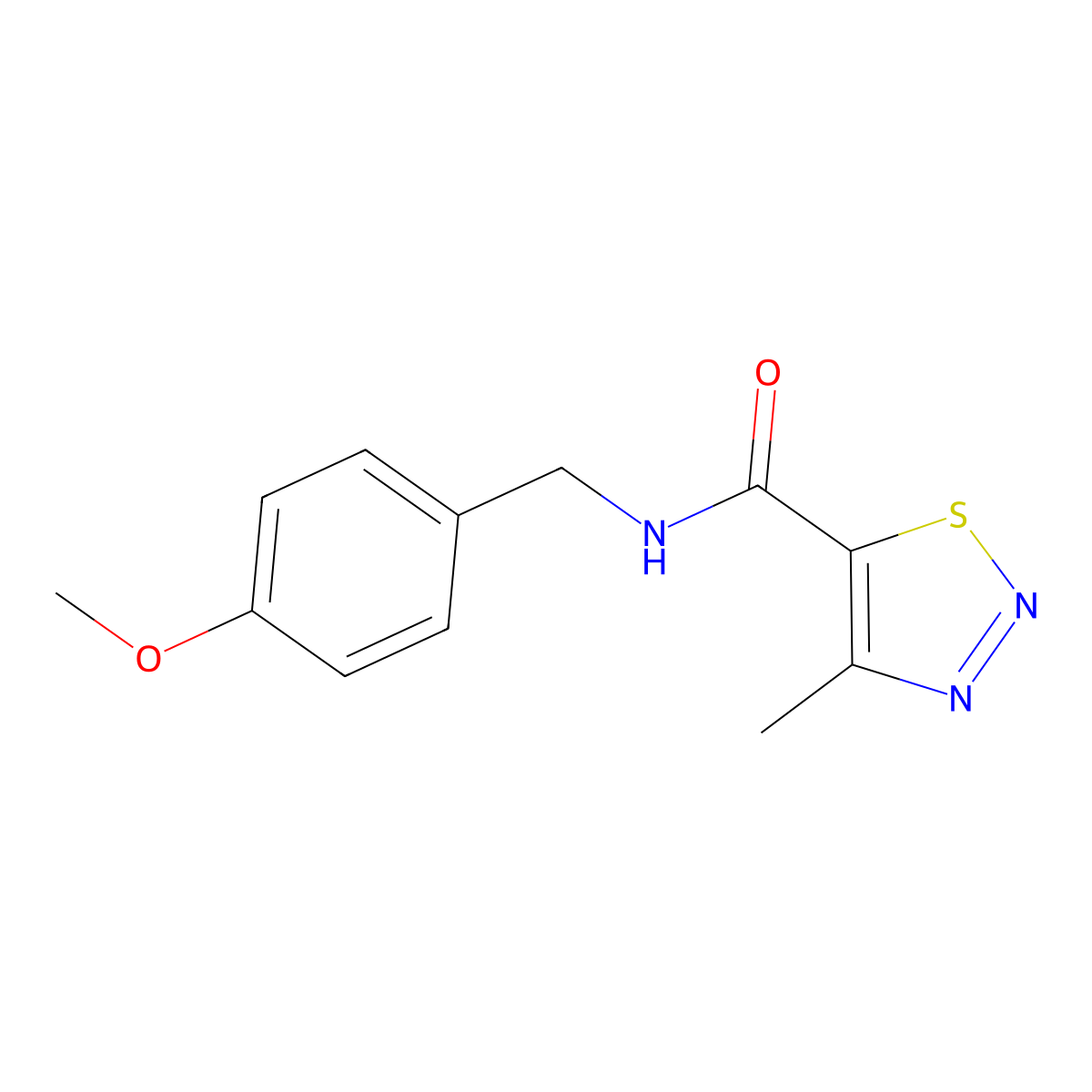 N-(4-methoxybenzyl)-4-methyl-1,2,3-thiadiazole-5-carboxamide molecular structure, CAS 69636-19-7