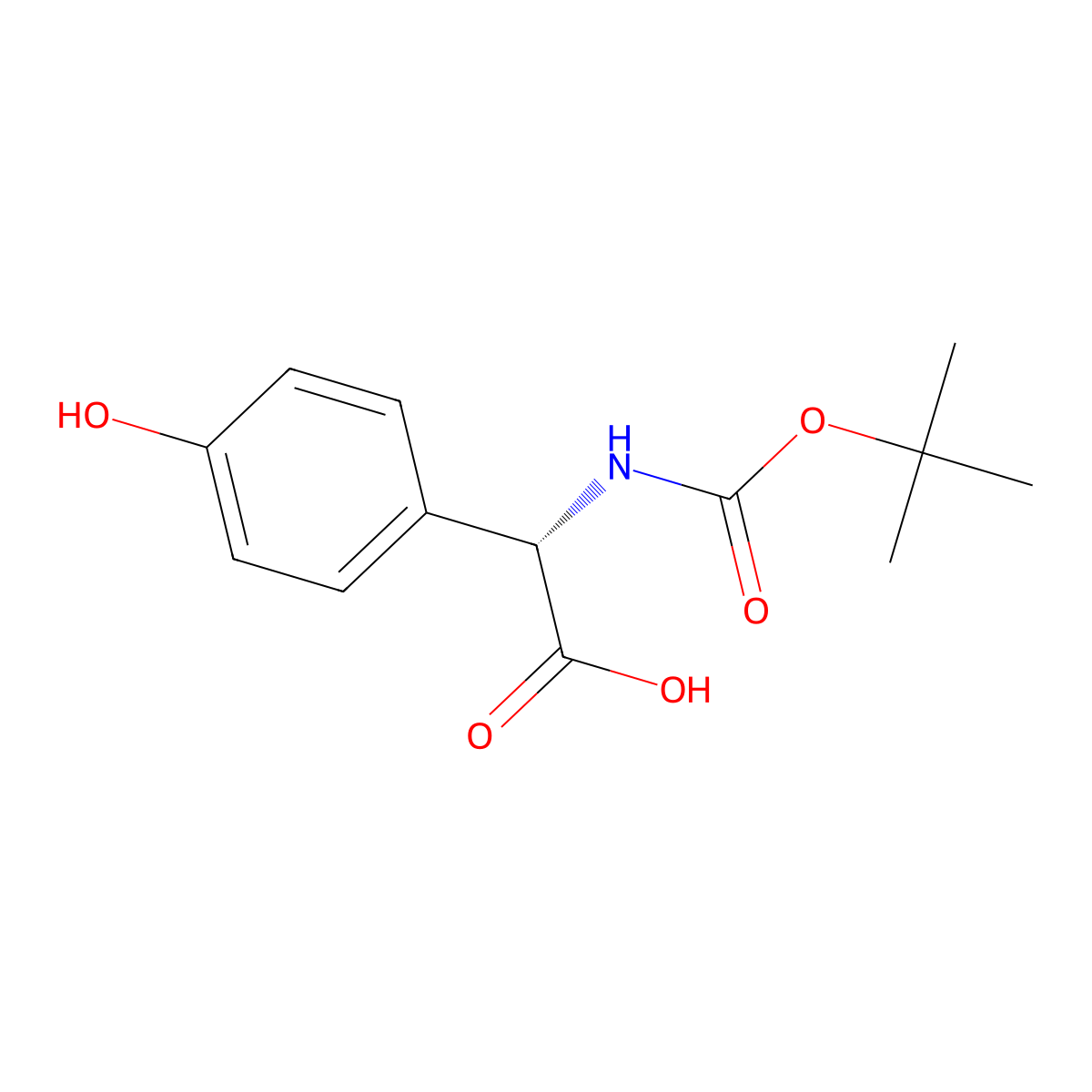 (S)-2-((tert-butoxycarbonyl)amino)-2-(4-hydroxyphenyl)acetic acid molecular structure, CAS 69651-48-5