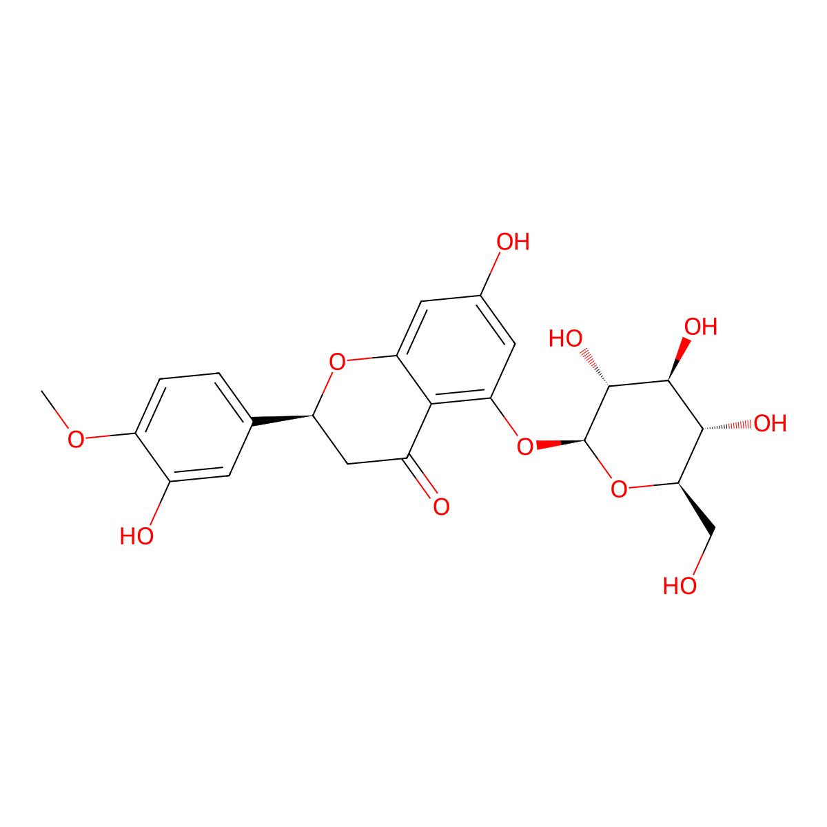 (2S)-7-hydroxy-2-(3-hydroxy-4-methoxyphenyl)-5-[(2S,3R,4S,5S,6R)-3,4,5-trihydroxy-6-(hydroxymethyl)oxan-2-yl]oxy-2,3-dihydrochromen-4-one molecular structure, CAS 69651-80-5