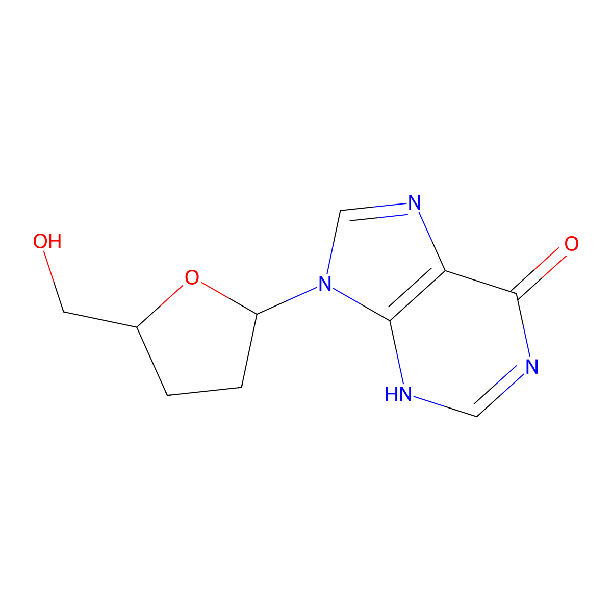 9-[(2R,5S)-5-(hydroxymethyl)oxolan-2-yl]-3H-purin-6-one molecular structure, CAS 69655-05-6