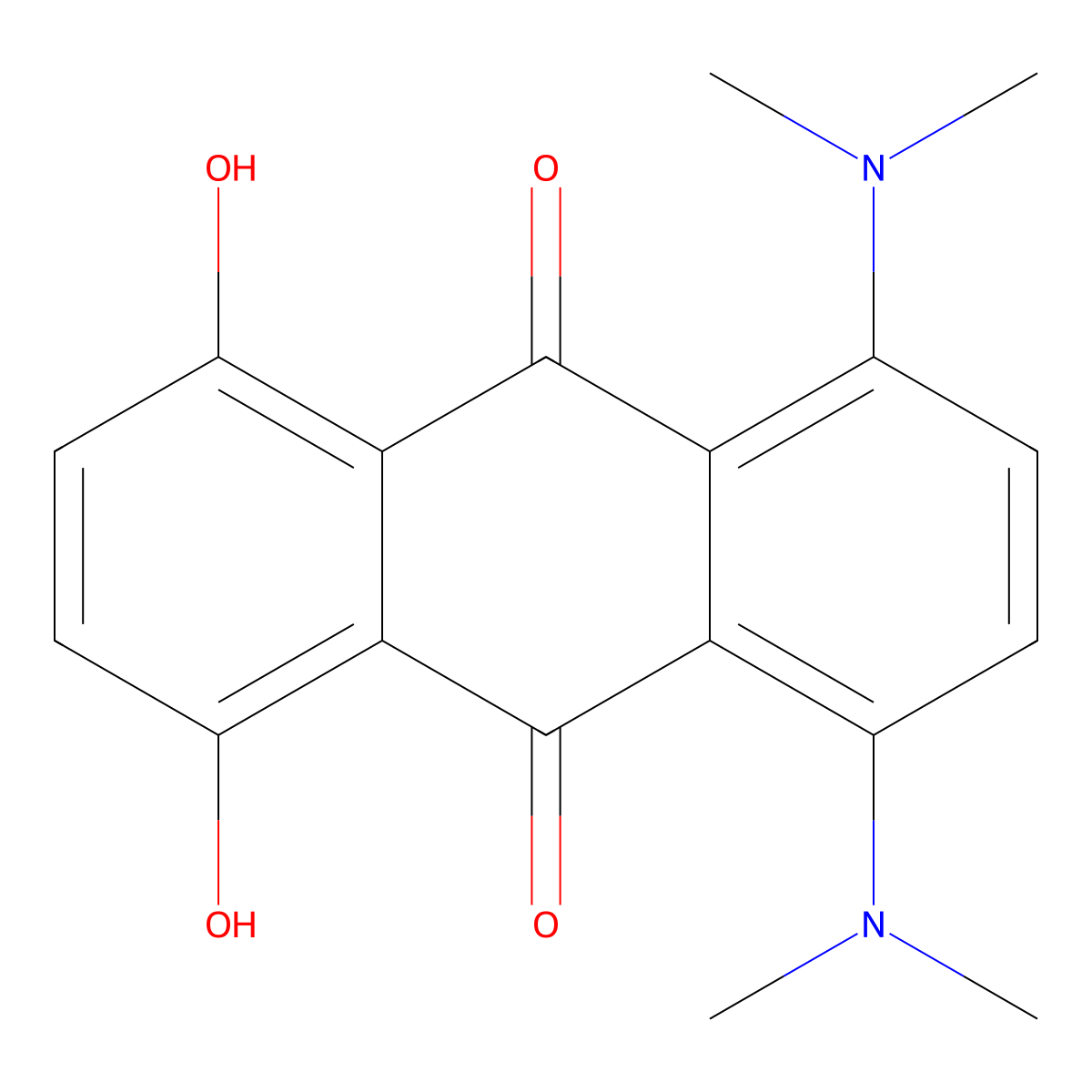9,10-Anthracenedione, 1,4-bis(dimethylamino)-5,8-dihydroxy- molecular structure, CAS 69657-88-1