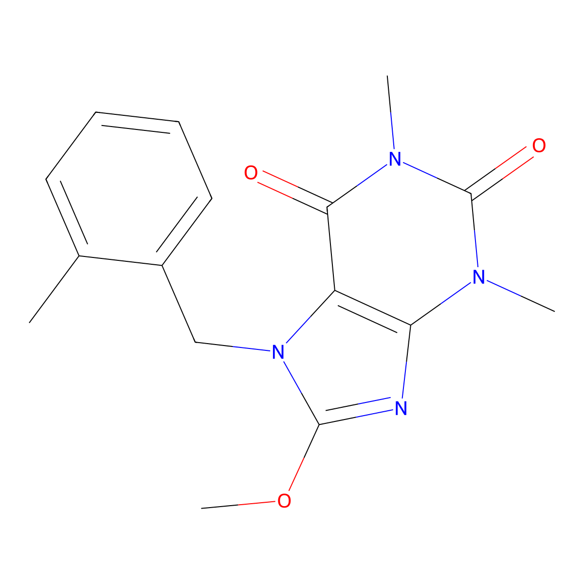 8-Methoxy-1,3-dimethyl-7-[(2-methylphenyl)methyl]purine-2,6-dione molecular structure, CAS 696596-79-9