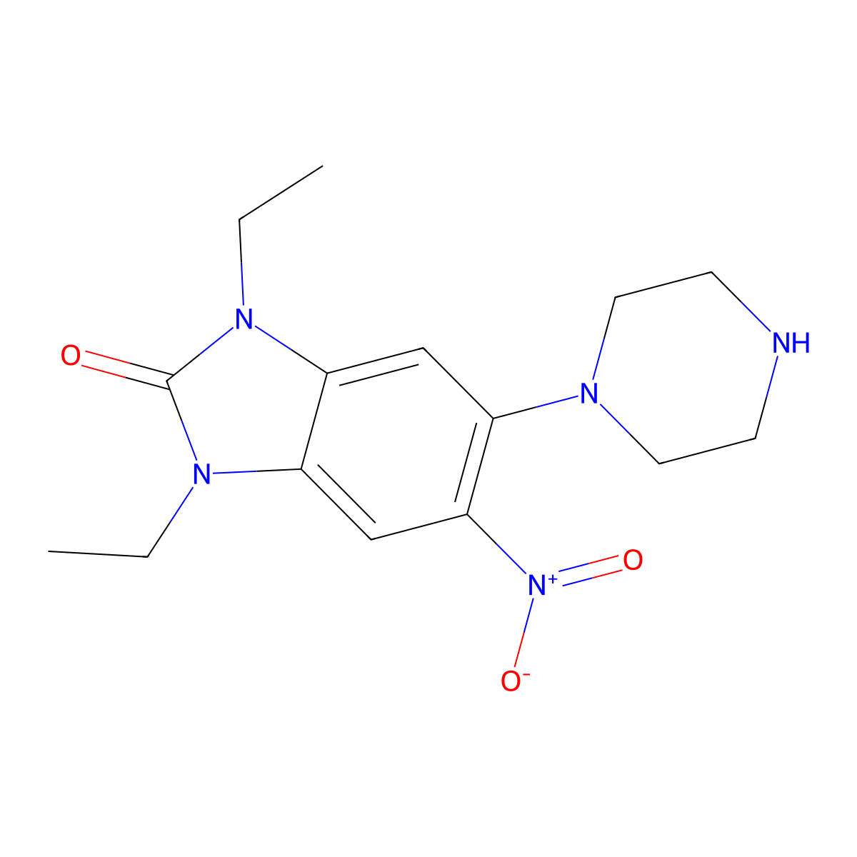 1,3-Diethyl-5-nitro-6-piperazin-1-ylbenzimidazol-2-one molecular structure, CAS 696597-81-6