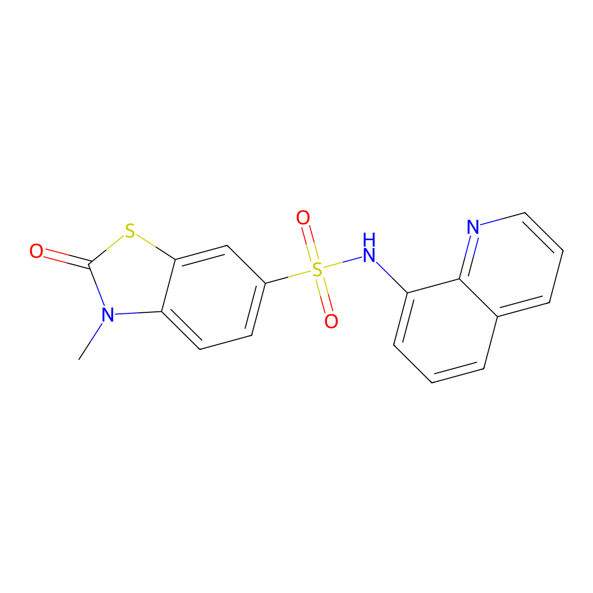 3-methyl-2-oxo-N-quinolin-8-yl-1,3-benzothiazole-6-sulfonamide molecular structure, CAS 696598-60-4