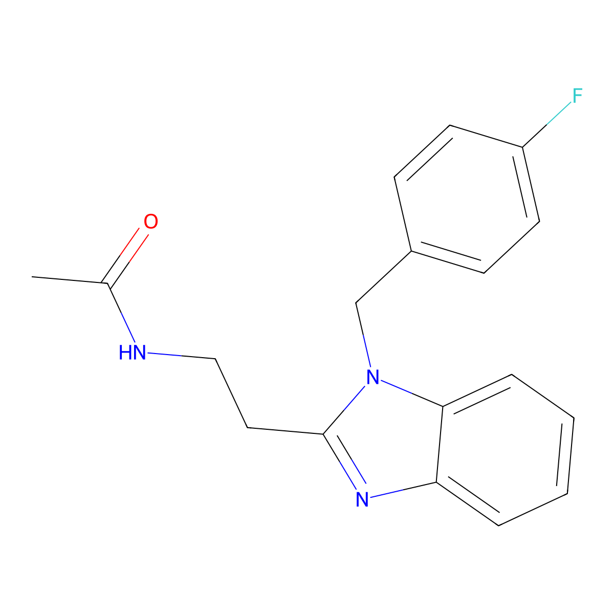 N-[2-[1-[(4-fluorophenyl)methyl]benzimidazol-2-yl]ethyl]acetamide molecular structure, CAS 696600-12-1